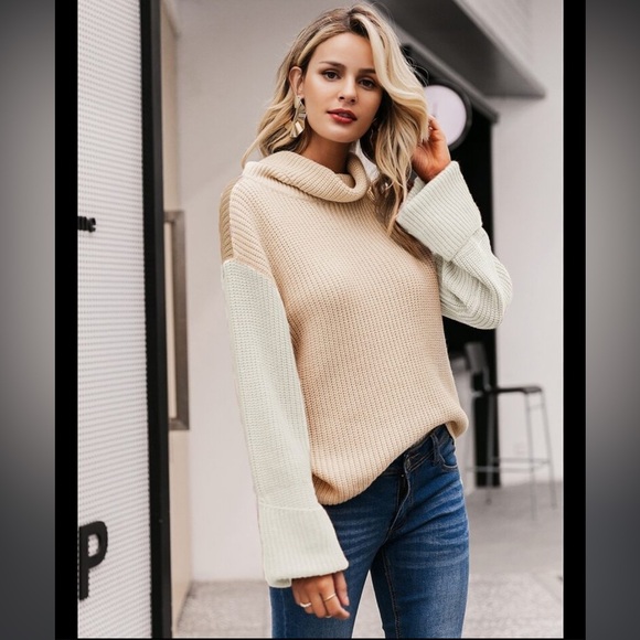 Simplee Turtleneck  Chunky Color Block Sweater - Picture 3 of 9